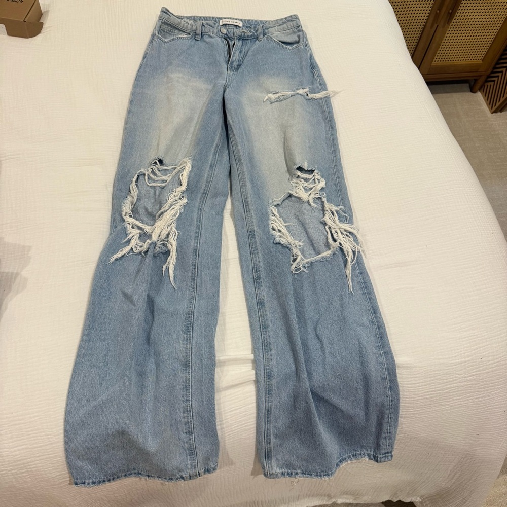 Flying Monkey Light Blue Distressed Flare Jeans